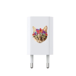 Prise murale universelle - Chat fleurs