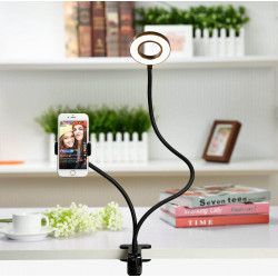 Support mobile a pince flexible avec anneaux a LED reglables