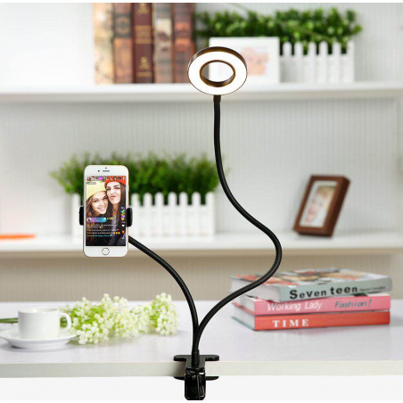 Support mobile a pince flexible avec anneaux a LED reglables