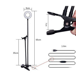 Support mobile a pince flexible avec anneaux a LED reglables
