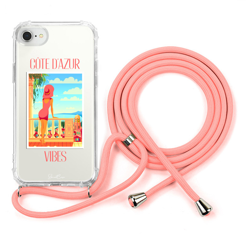 Coque TPU avec collier en corde reglable pour iPhone 7/8/SE 2020...