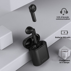Ecouteurs Bluetooth etanches avec boitier de chargement - Noir