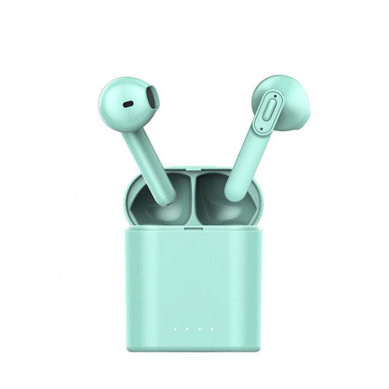 Ecouteurs Bluetooth etanches avec boitier de chargement - Vert deau