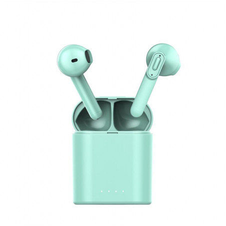 Ecouteurs Bluetooth etanches avec boitier de chargement - Vert deau