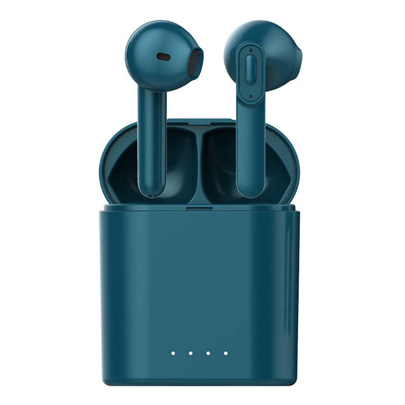 Ecouteurs Bluetooth etanches avec boitier de chargement - Bleu canard