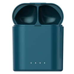 Ecouteurs Bluetooth etanches avec boitier de chargement - Bleu canard