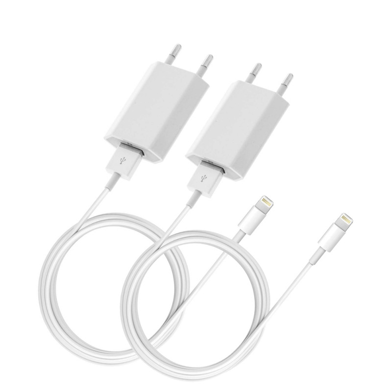 Lot de 2 chargeurs secteurs USB & cable USB vers Lightning de...