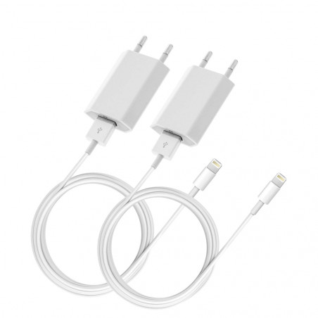 Lot de 2 chargeurs secteurs USB & cable USB vers Lightning de...