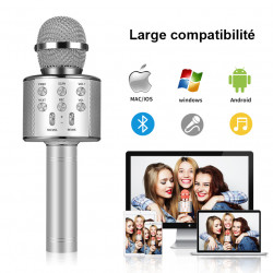Microphone karaoke Bluetooth - Argent