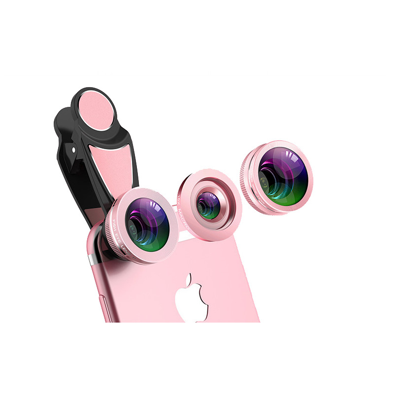 Kit dobjectifs de camera pour Smartphone 4 en 1 - Rose or