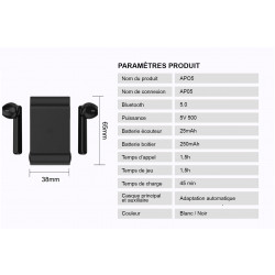 Ecouteurs magnetiques Bluetooh 5.0 avec boitier de chargement - Noir