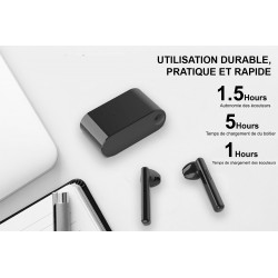 Ecouteurs magnetiques Bluetooh 5.0 avec boitier de chargement - Noir