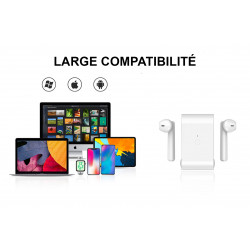 Ecouteurs magnetiques Bluetooh 5.0 avec boitier de chargement - Blanc