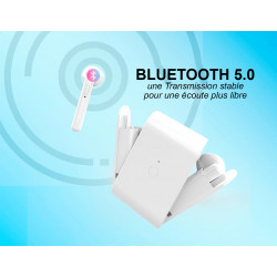 Ecouteurs magnetiques Bluetooh 5.0 avec boitier de chargement - Blanc